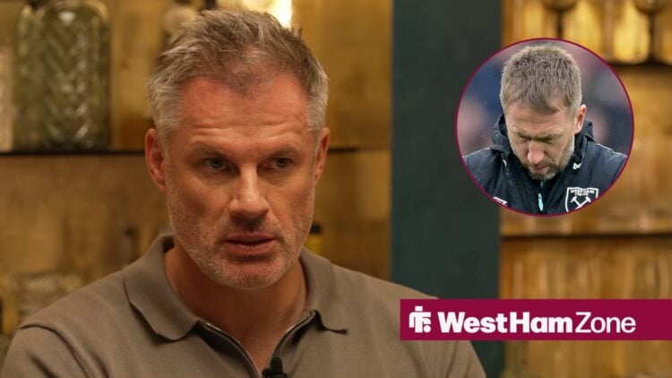 Jamie Carragher looking annoyed towards Graham Potter in a circle inset