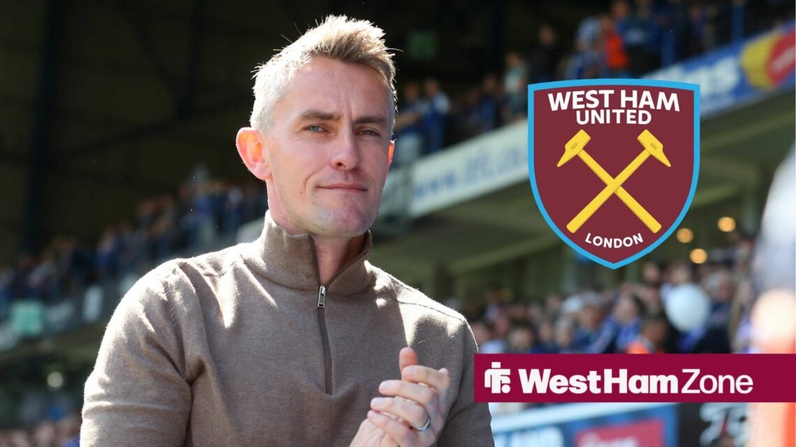 Ipswich boss Kieran McKenna and the West Ham badge