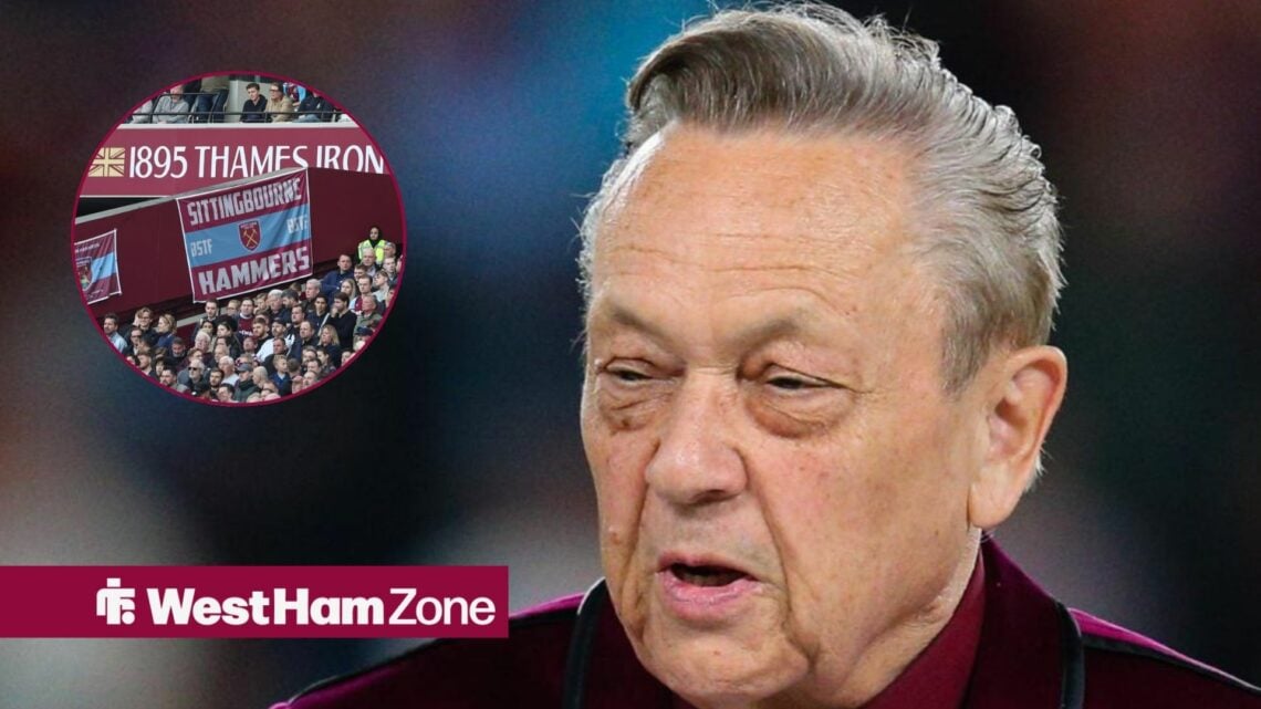 David Sullivan alongside a circle inset of the West Ham fans.