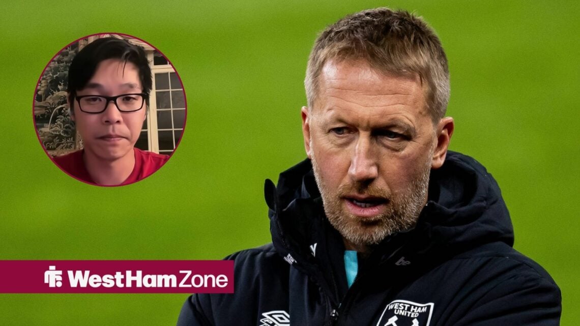 Graham Potter looking disappointed towards Jonathan Liew in a circle inset