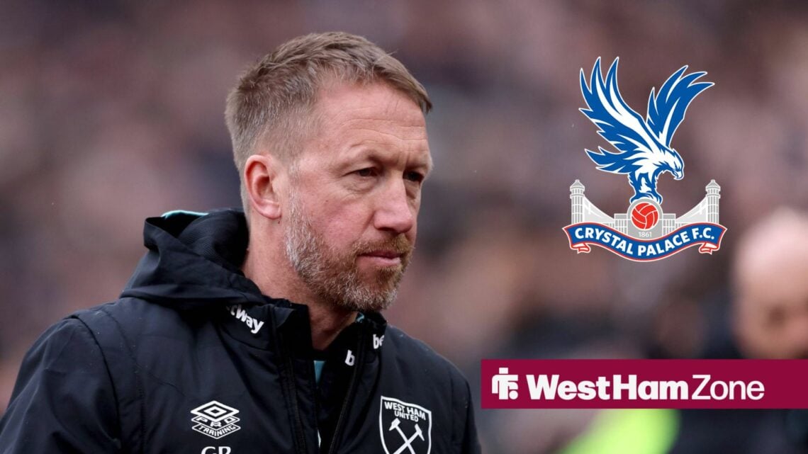 West Ham manager Graham Potter looking towards the Crystal Palace badge.