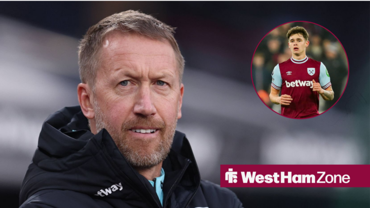 Graham Potter looking concerned alongside a circle inset of Lewis Orford.
