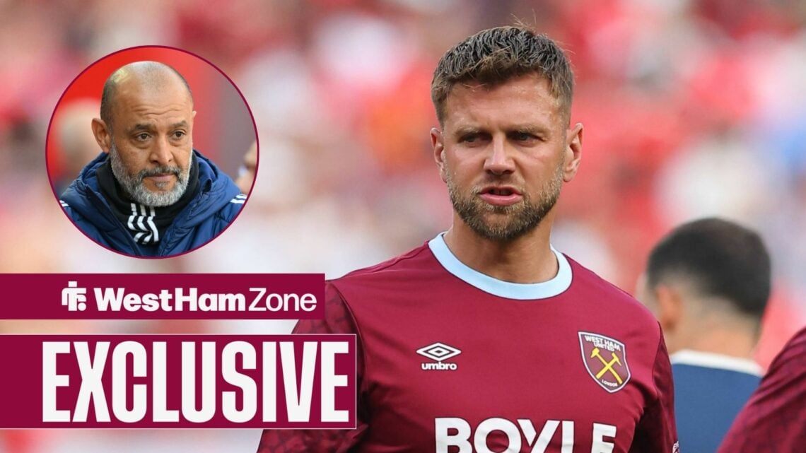 West Ham striker Niclas Fullkrug and Nuno Espirito Santo in the circle