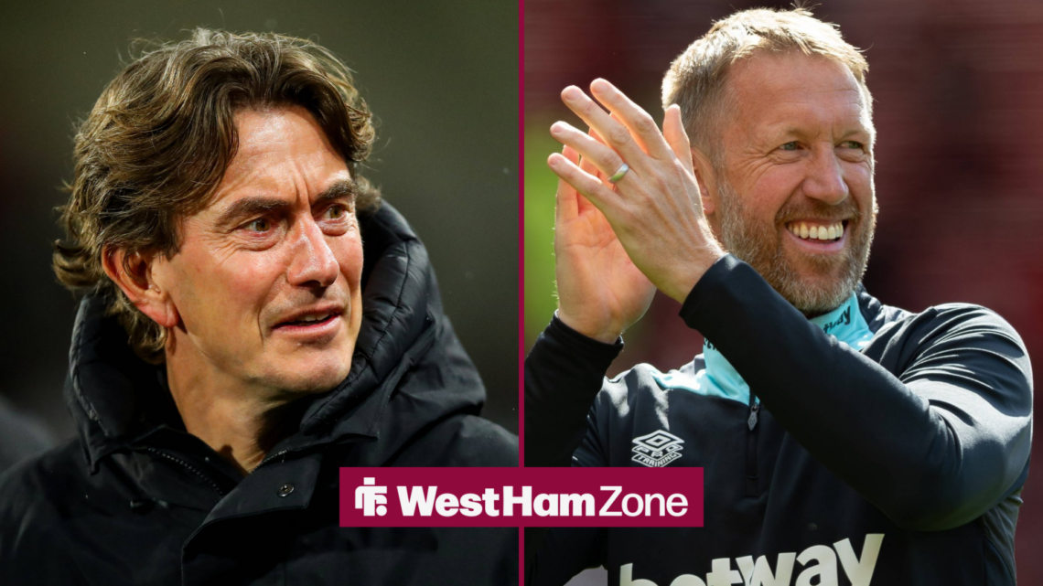 Graham Potter applauding whilst alongside an image of Thomas Frank.