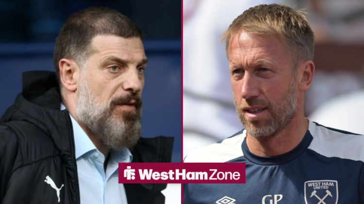 Slaven Bilic looking towards Graham Potter in seperate inserts
