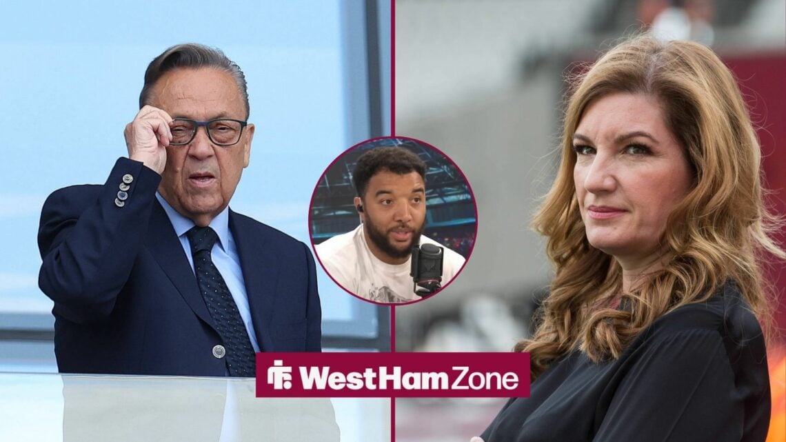 West Ham hierarchy David Sullivan and Karren Brady with Troy Deeney in the circle