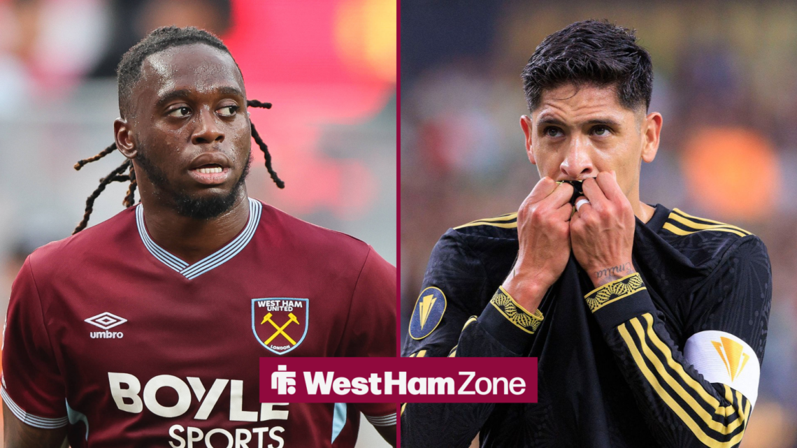 An image of Aaron Wan-Bissaka playing for West Ham United, next to an image of Edson Alvarez playing for Mexico