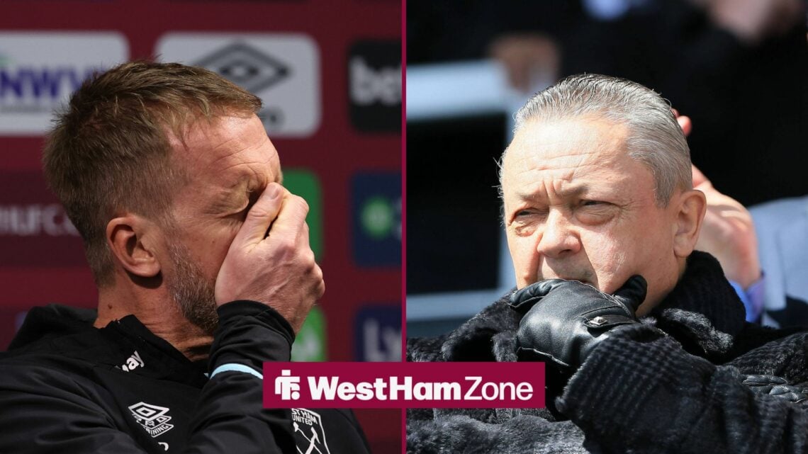 An image of Graham Potter looking upset, next an image of David Sullivan looking on