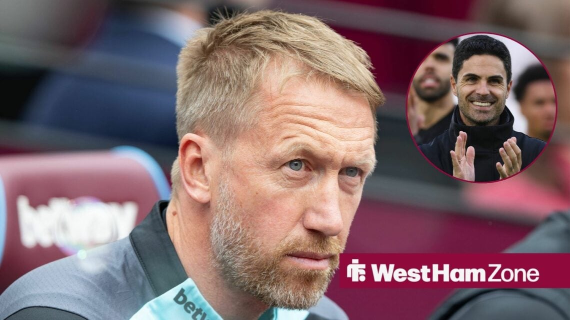 Graham Potter looking intrigued on West Ham bench with Mikel Arteta in circular inset