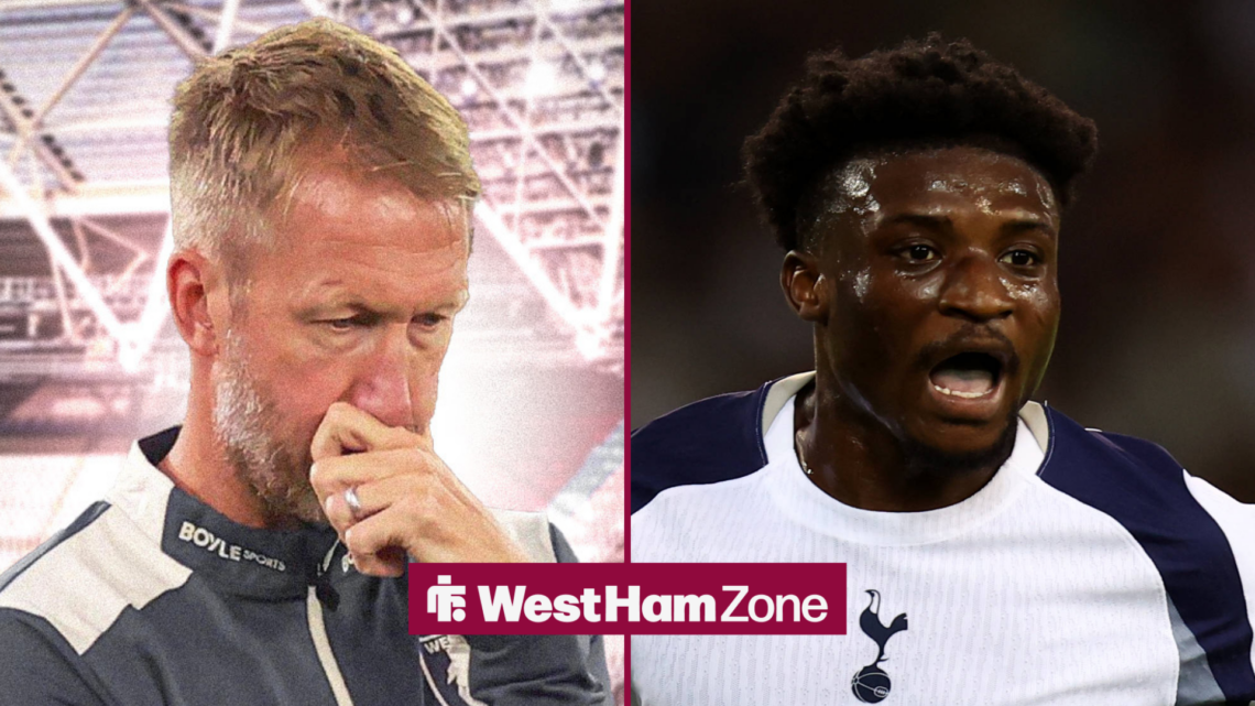 An image of Graham Potter thinking, next to an image of Mohammed Kudus playing for Tottenham Hotspur