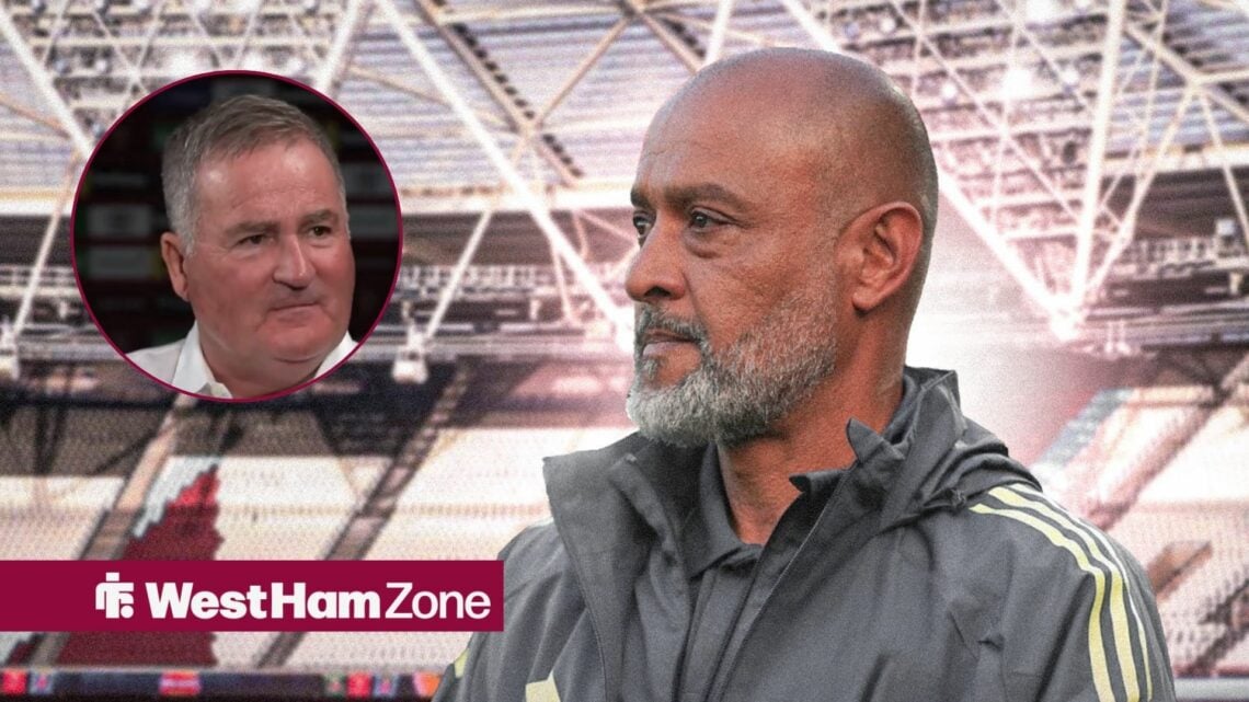 An image of Nuno Espirito Santo at the London Stadium, next to a circular inset of Richard Keys