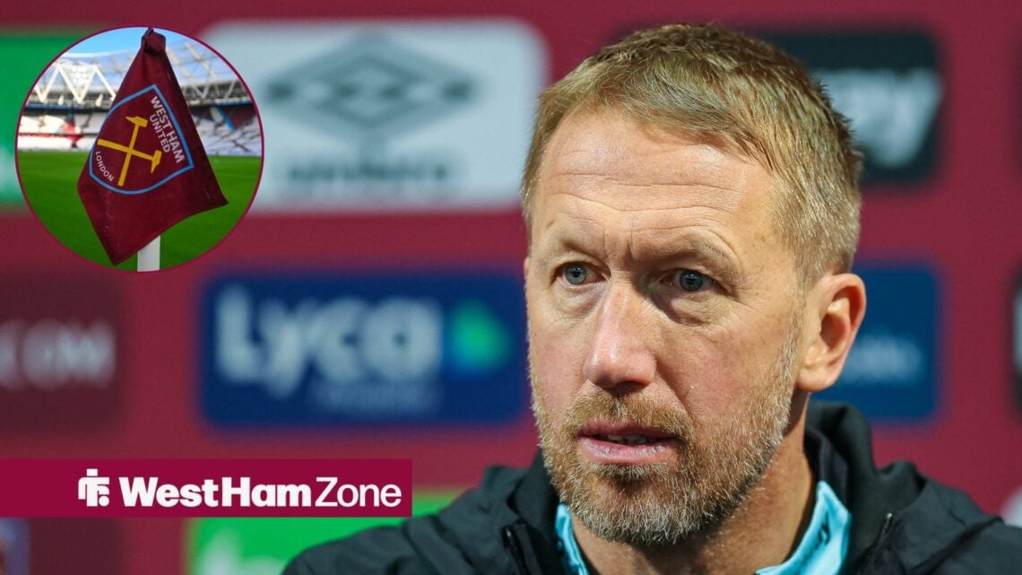 Graham Potter with West Ham corner flag in left circular inset