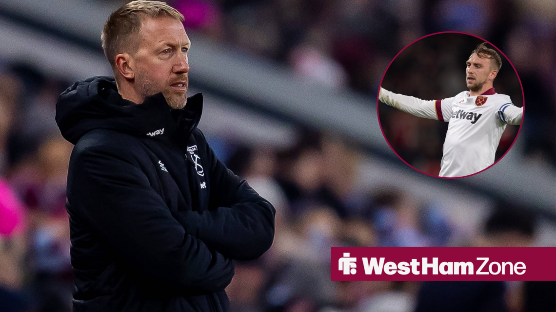 Graham Potter on sideline with Jarrod Bowen on right
