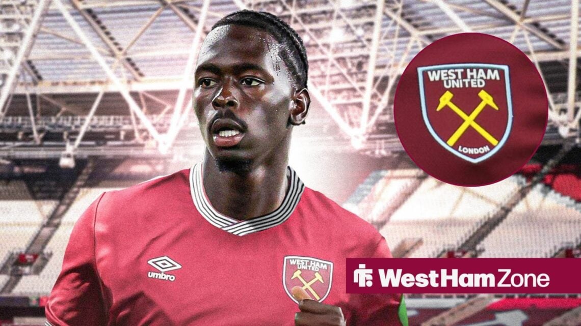 Soungoutou Magassa with an inset of West Ham logo