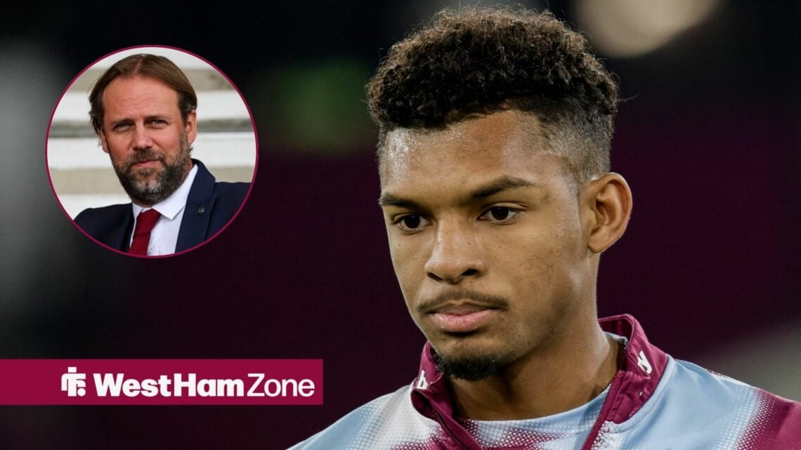 Luis Guilherme looking down away from a circle inset of Tim Stiedten