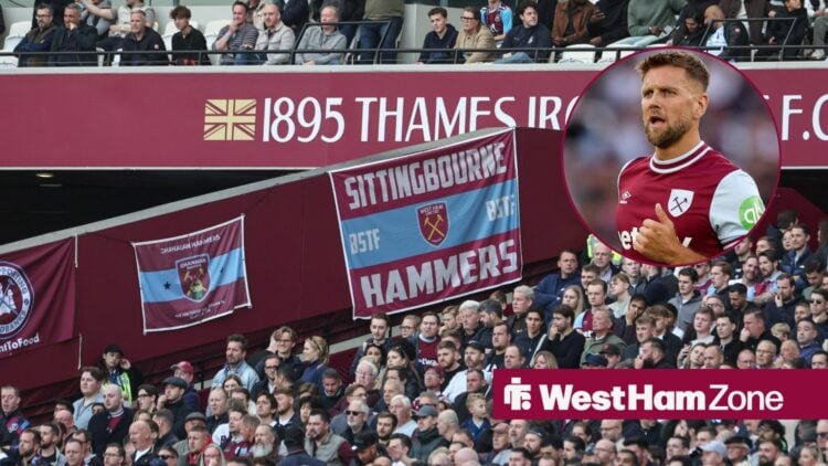 West Ham fans with Niclas Fullkrug in circle inset