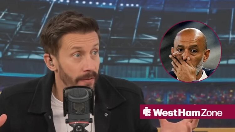 Commentator Sam Matterface with West Ham manager Nuno Espirito Santo inset