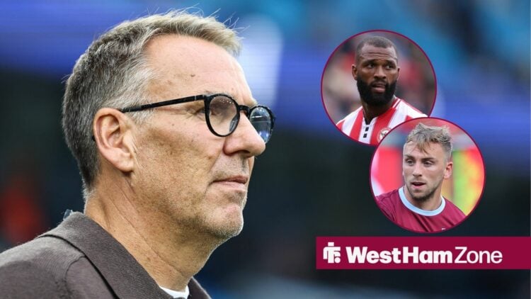 Paul Merson looking towards two circle insets of Jarrod Bowen and Igor Thiago