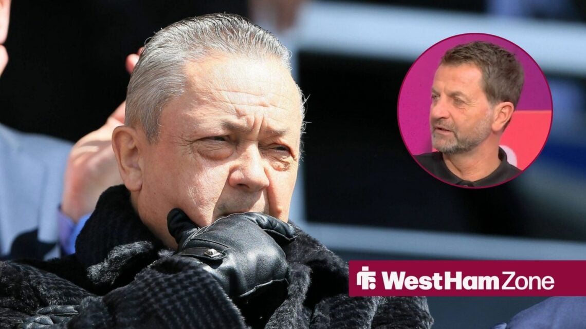 David Sullivan covering his face while Tim Sherwood looks at him