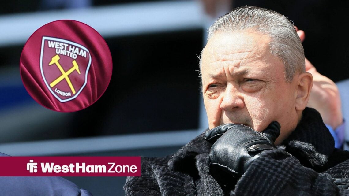 David Sullivan with an inset of the West Ham logo to his left