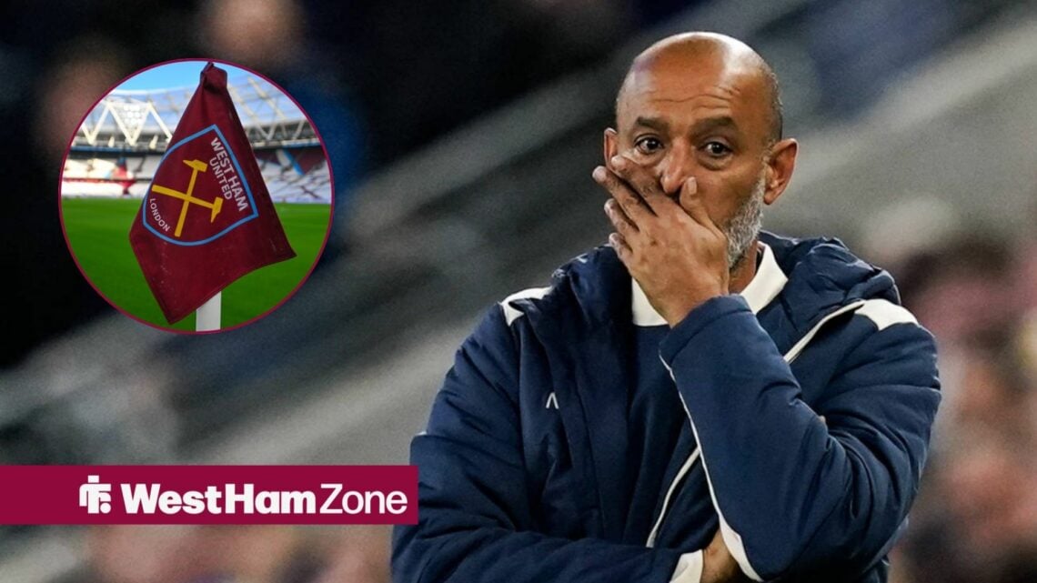Nuno Espirito Santo alongside a circle inset of the West Ham corner flag.