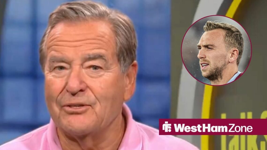 Presenter Jeff Stelling with West Ham winger Jarred Bowen inset