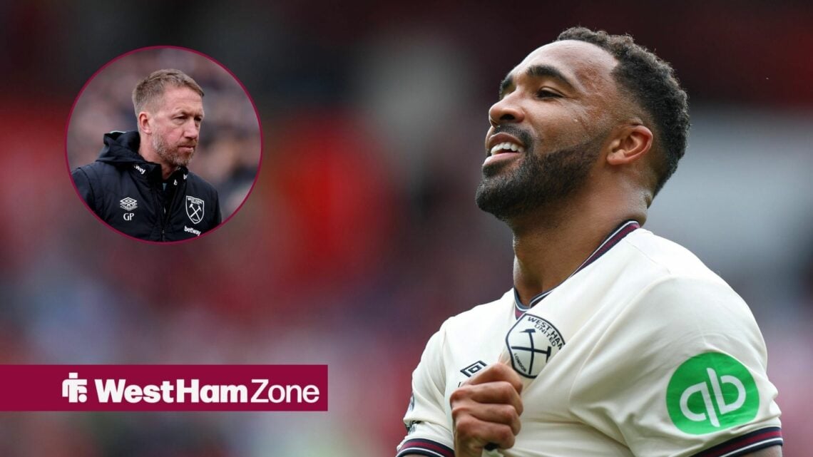 Callum Wilson celebrating for West Ham with Graham Potter in frame