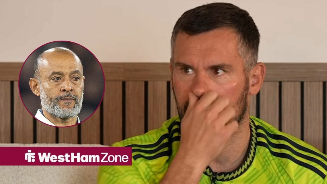 Former Premier League goalkeeper Ben Foster holds his nose with West Ham manager Nuno Espirito Santo inset