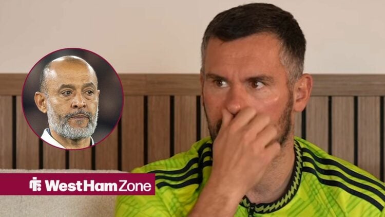 Former Premier League goalkeeper Ben Foster holds his nose with West Ham manager Nuno Espirito Santo inset