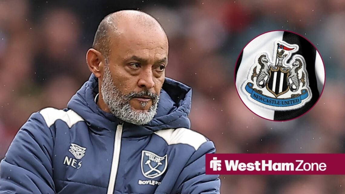 West Ham manager Nuno Espirito Santo with Newcastle United badge inset