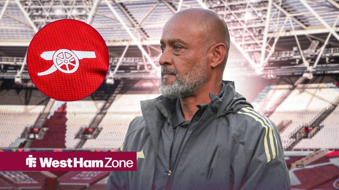 West Ham manager Nuno Espirito Santo with the arsenal badge in the circle