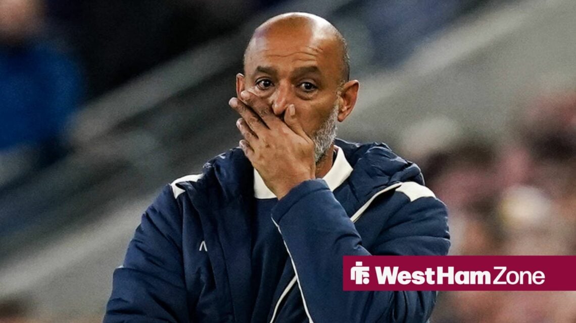 West Ham manager Nuno Espirito Santo holds his hand over his mouth