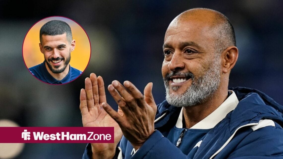 West Ham boss Nuno Espirito Santo applauding with Conor Coady in the circle
