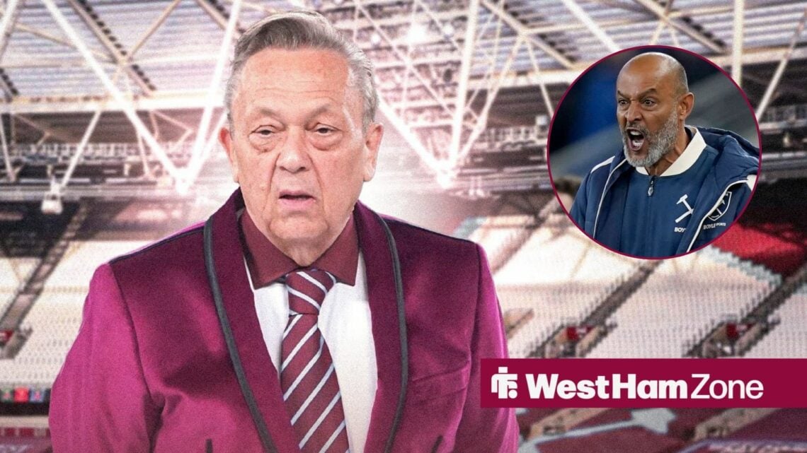 West Ham owner David Sullivan and Nuno Espirito Santo angry in the circle