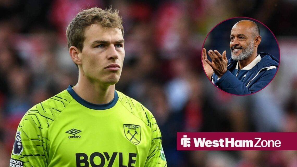 West Ham keeper Mads Hermansen and Nuno Espirito Santo applauding in the circle