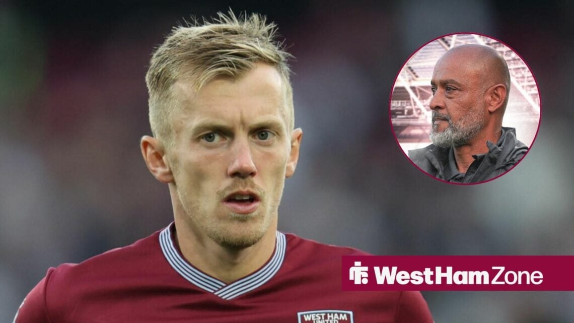 James Ward-Prowse looking concentrated away from Nuno Espirito Santo in a circle inset