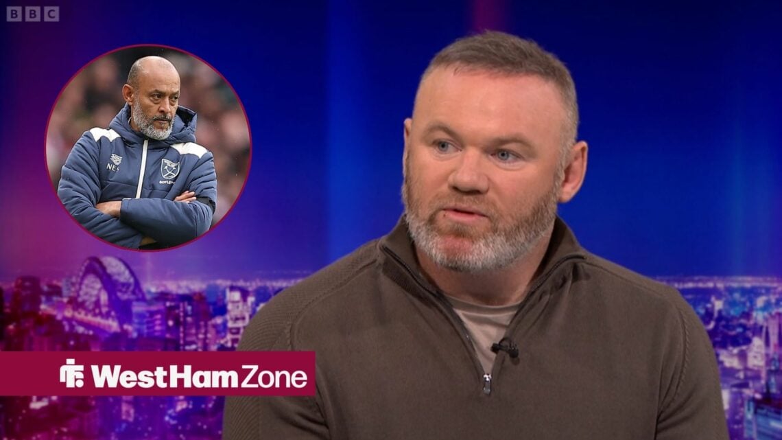 Wayne Rooney talks about West Ham on Match of the Day. Nuno Espirito Santo is in a circle to his left.