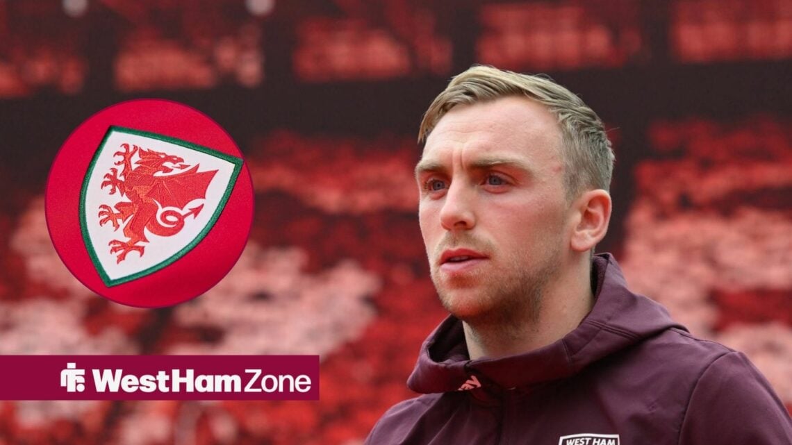 West Ham winger Jarrod Bowen with Wales badge inset