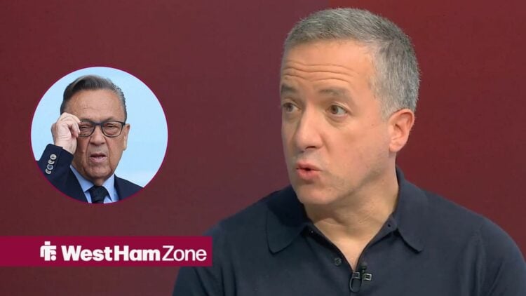 Sky Sports journalist Kaveh Solhekol with West Ham chairman David Sullivan inset