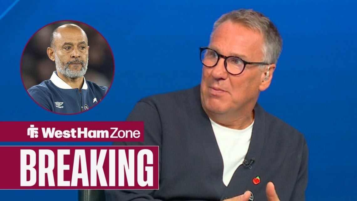 Paul Merson talks about West Ham on Sky Sports News. To his left is a smaller picture of Nuno Espirito Santo.