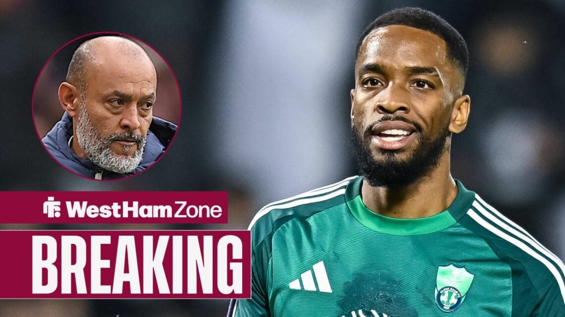Al-Ahli striker Ivan Toney with West Ham manager Nuno Espirito Santo inset