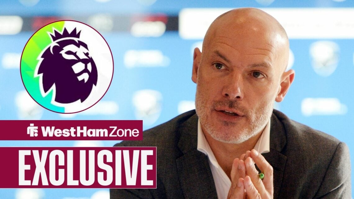 Howard Webb looking concerned towards the Premier League logo