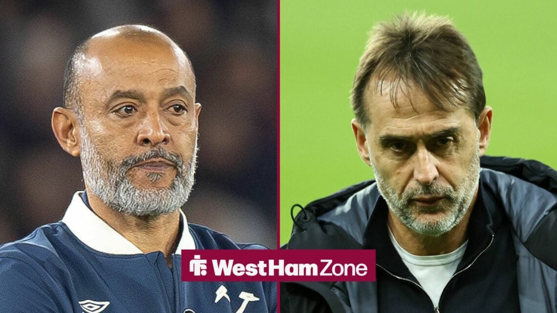 West Ham manager Nuno Espirito Santo with former West Ham manager Julen Lopetegui