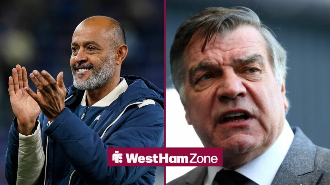 A split image with Nuno Espirito Santo applauding on the left and a close up of Sam Allardyce on the right