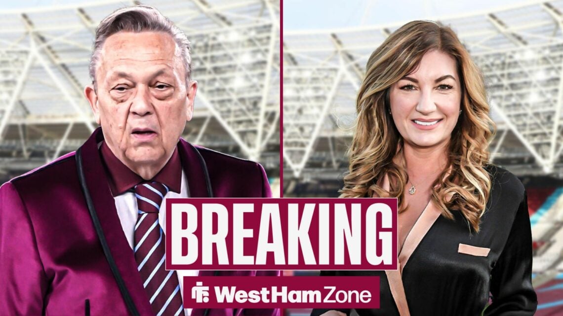 David Sullivan and Karren Brady with the London Stadium in the background.
