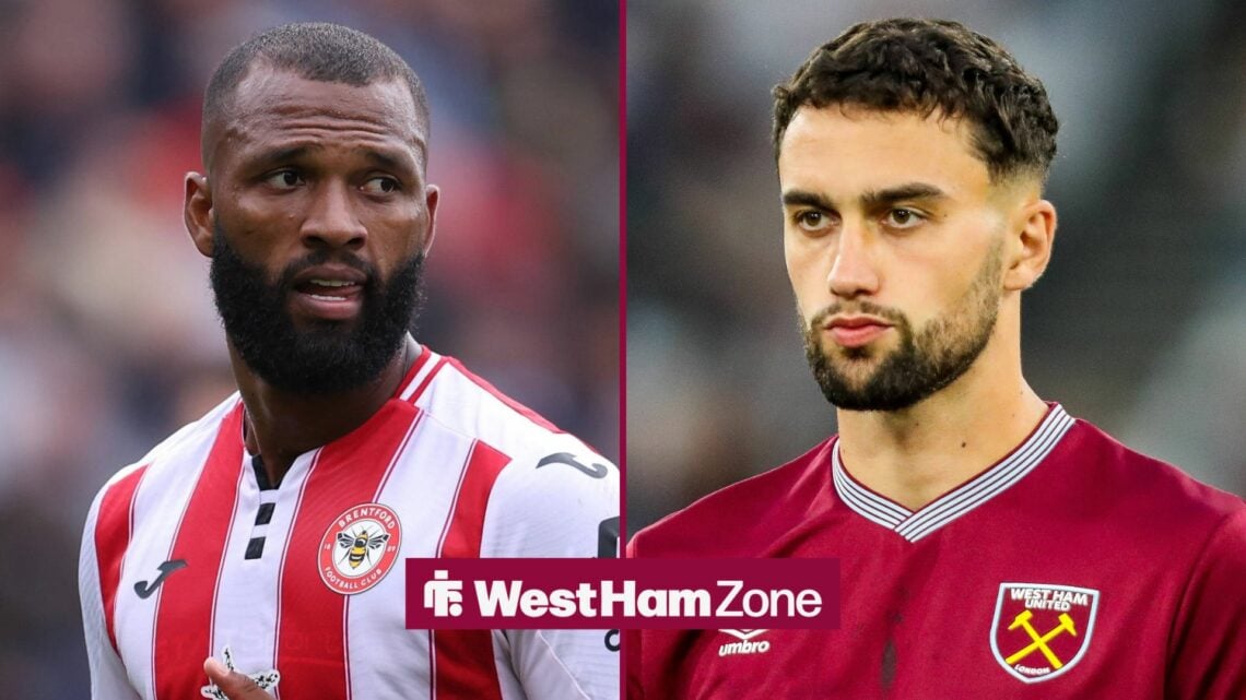 Brentford striker Thiago with West Ham defender Max Kilman