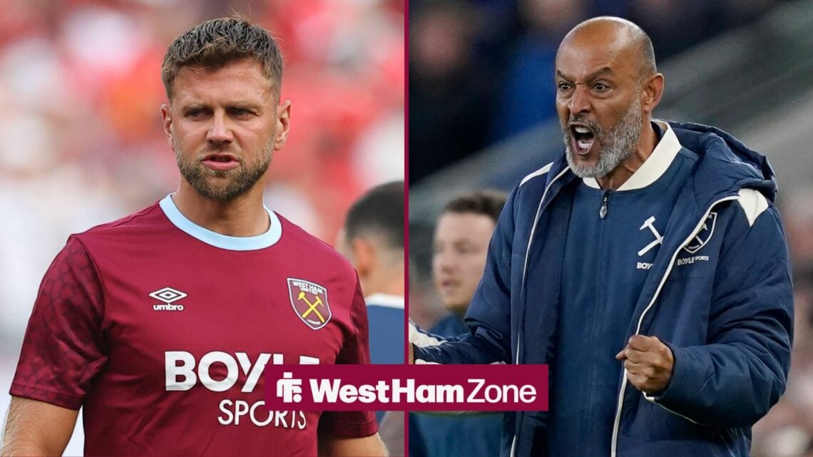 West Ham striker Niclas Fullkrug and an animated Nuno Espirito Santo