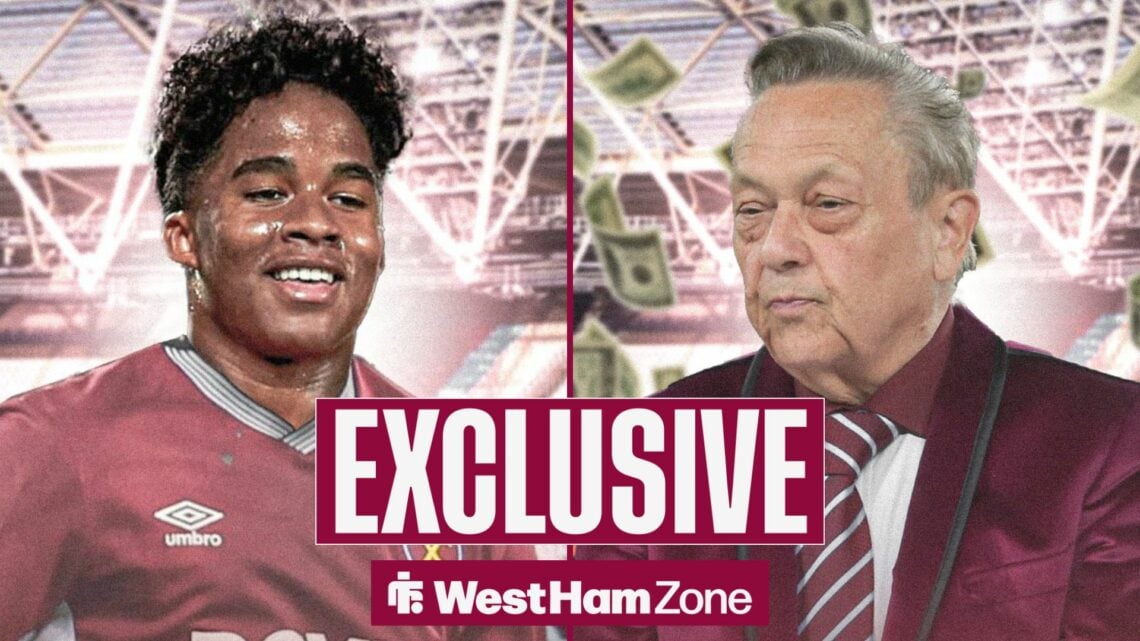 Endrick and David Sullivan looking towards each other at the London Stadium in separate insets