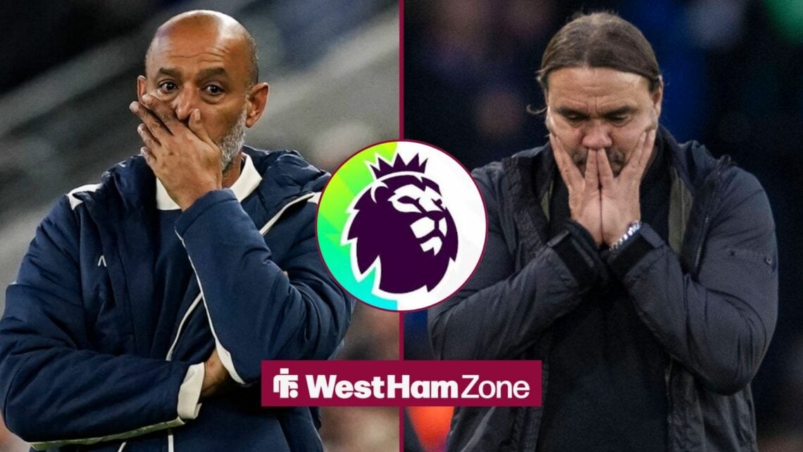 Nuno Espirito Santo and Daniel Farke looking disappointed either side of the Premier League logo