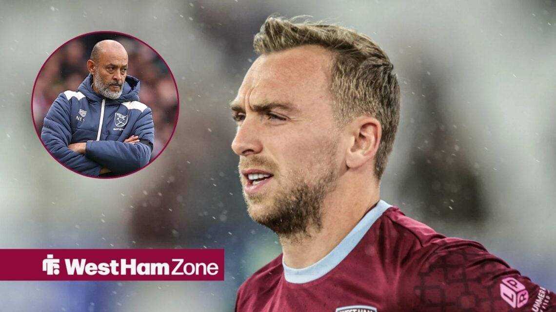 Jarrod Bowen and Nuno Espirito Santo with his arms crossed in a round overlay